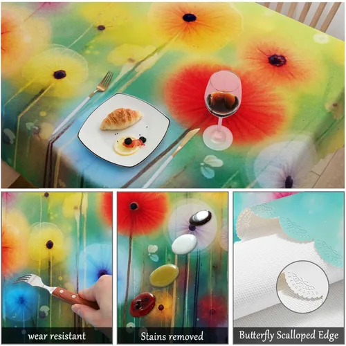 Miniatura 6 de Swono Mantel rectangular con diseño floral abstracto de flores rojas y amarillas, césped, campo, picnic, barbacoa, poliéster para cocina, café, 50 x