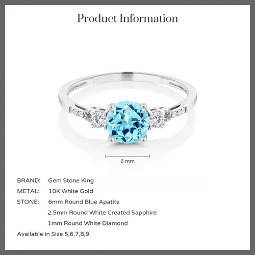 Miniatura 145 de Gem Stone King Anillo de compromiso de 3 piedras preciosas redondas de oro blanco de 10 quilates con piedra natal de 0.236 in con piedra natal