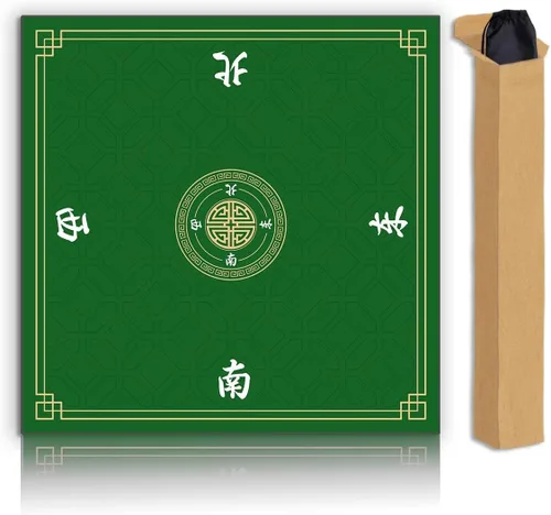 Miniatura 16 de Tapete Mahjong, tapete de juego antideslizante que reduce el ruido, tapete de mesa Mahjong de 31.5 pulgadas, tapete Mahjong con bolsa de tela y Rojo