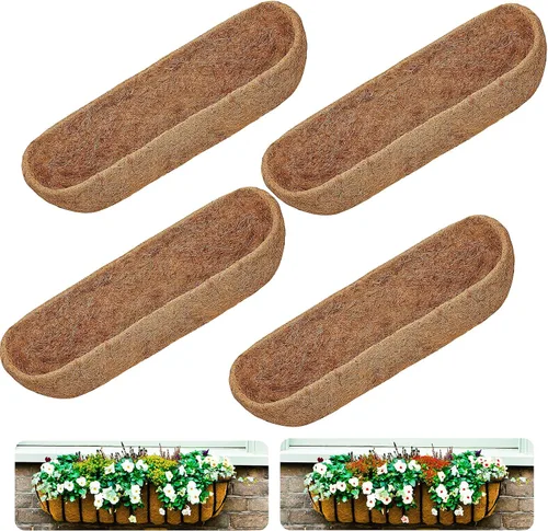 Blulu 4 forros de coco para macetas de 24 pulgadas, caja de ventana de fibra de coco natural, repuesto para caja de ventana colgante, maceta de