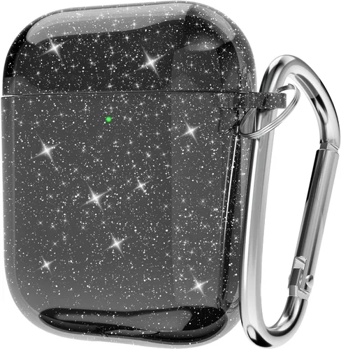 Svanove Funda para Airpods Transparente con Purpurina, Funda Brillante y Bonita para Airpods de 1ª y 2ª Generación con Llavero, Carcasa Rígida