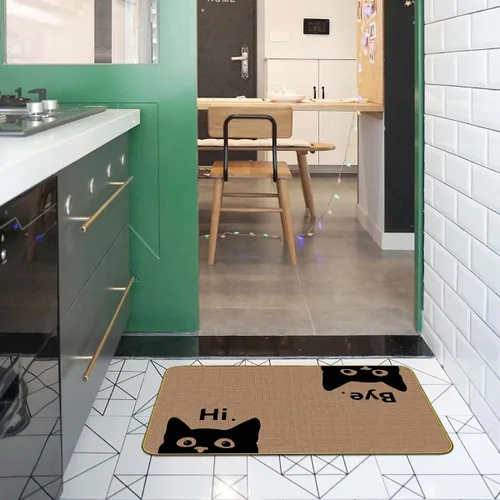 Miniatura 4 de Mingnei Hi Bye Cat Welcome Felpudo – Tapete para puerta de entrada de cocina en el hogar, divertido tapete negro para amantes de los gatos