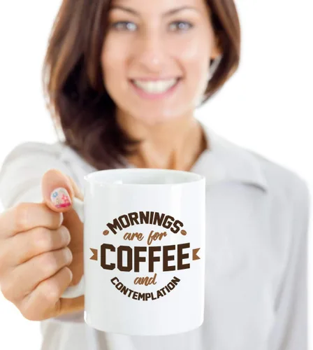 Miniatura 2 de Mornings Are For Coffee And Contemplation - Taza inspiradora de cerámica blanca para café y té, vaso para bolígrafo, cosas, decoración y adorno