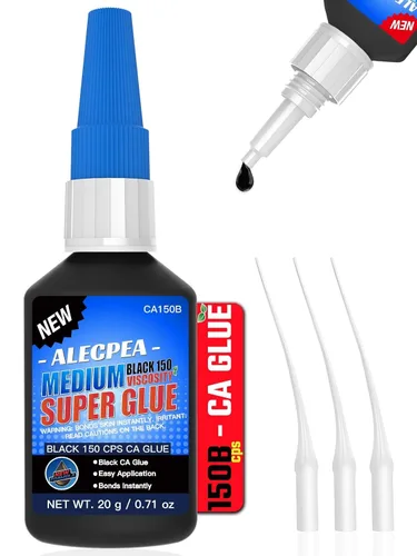 Miniatura 15 de 20g de pegamento CA negro medio-espeso (500 CPS), pegamento super de cianoacrilato premium para madera, vidrio, metal, papel, cuero, plástico