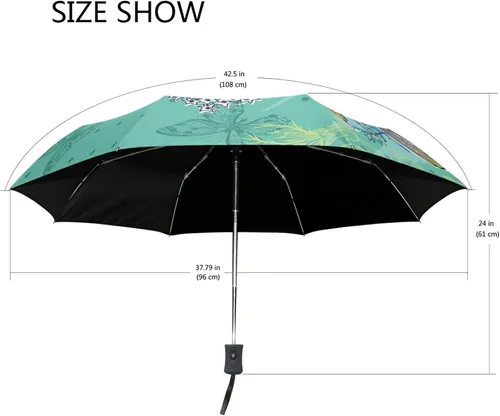 Miniatura 3 de Paraguas plegable con apertura automática, compacto, para lluvia, estilo vintage, retro, pájaro, floral, azul, para mujeres, hombres, niños, viajes