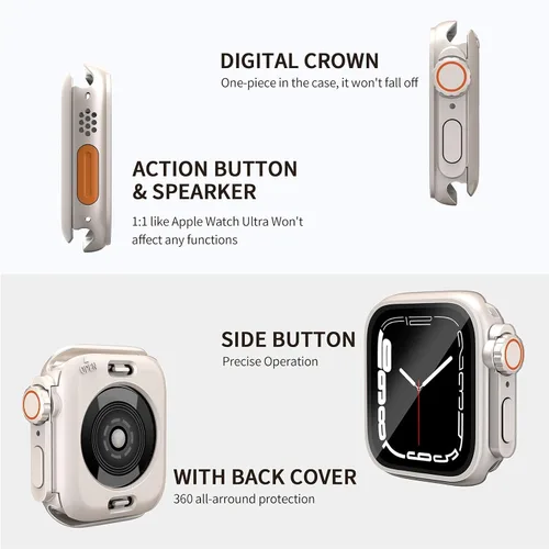 Miniatura 5 de Funda impermeable 2 en 1 compatible con Apple Watch de 1.61 pulgadas, protector de pantalla Series 9/8/7 (diseño ultra estilo) iWatch de vidrio Luz