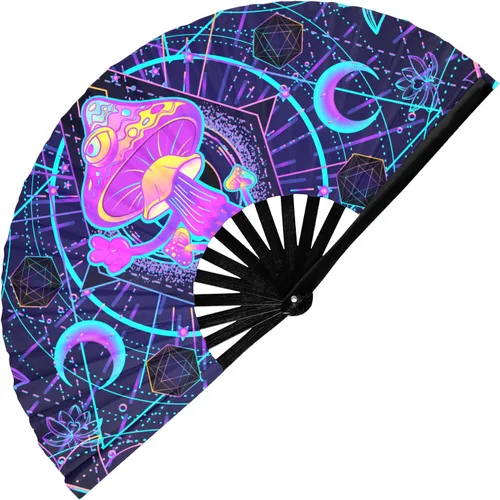 Miniatura 12 de GloFX Ventilador Plegable - Galaxy - Ventilador de Mano Plegable Grande Rave Clack para Hombres/Mujeres - para EDM, Festival de Música, Club