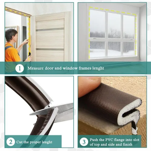 Miniatura 7 de LSGCQ Kerf Burlete Sellador para Puerta Tira Selladora 26 Pies Espuma Q Burlete Sellador para Puerta con Instalación de Ranura para Tarjeta de Marrón