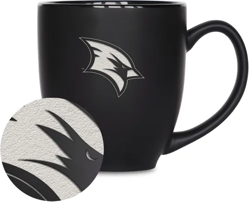 Miniatura 351 de Rico Industries - Taza de cerámica mate negra con grabado láser estándar de 15oz para NCAA (escuelas T & U) - Para bebidas calientes o frías