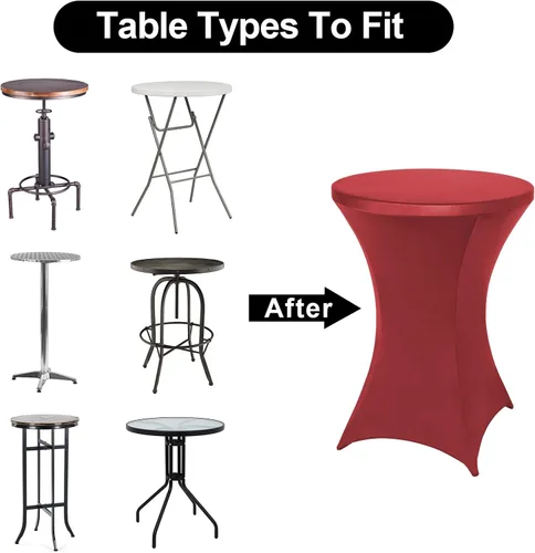 Miniatura 6 de FestiCorp Paquete de 6 fundas de elastano ajustadas para mesa de cóctel, manteles elásticos para mesa de cóctel, mantel elástico para fiestas, Rojo