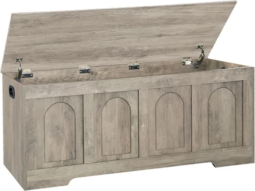 Miniatura 32 de DINZI LVJ Baúl de almacenamiento, caja de juguetes de madera de 39.4 pulgadas con 2 bisagras de seguridad, banco de zapatos de entrada con tapa