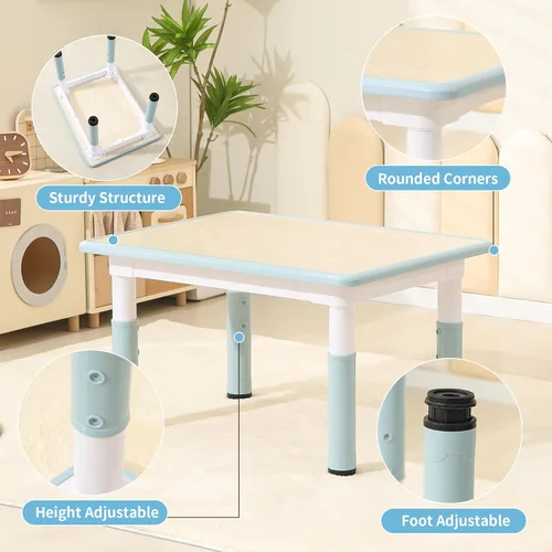 Miniatura 5 de Hulaibit Juego de mesa y sillas para niños, mesa de niños con escritorio de graffiti y 4 sillas, mesa de estudio para niños con altura ajustable