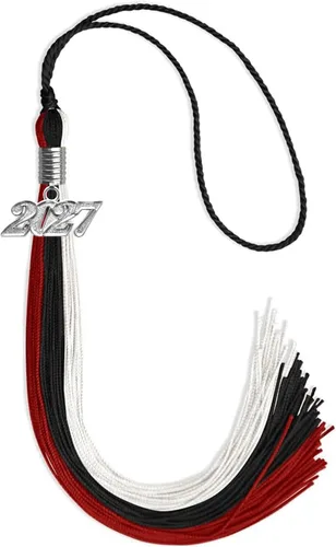 Miniatura 78 de Endea Graduation Borla de triple color con gota de fecha plateada (negro/dorado/granate, 2020)