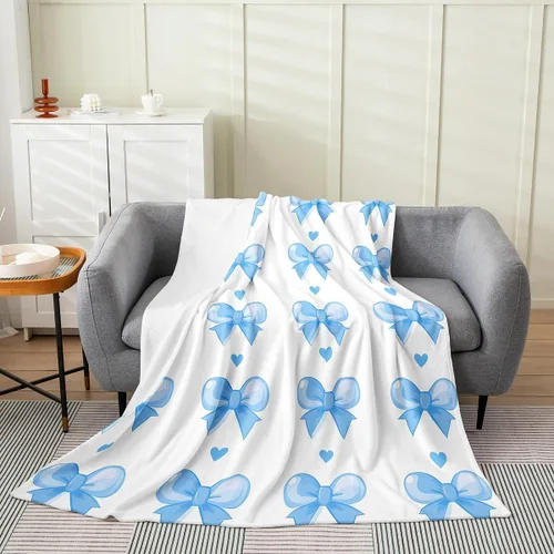 Miniatura 31 de Erosebridal Manta de franela con nudo de lazo para niñas, 40 x 50 pulgadas, diseño de rayas de diamante, para sofá cama y cama de vellón para niños