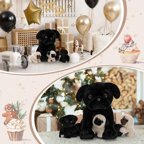 Miniatura 6 de MorisMos Pug Stuffed Animal with Babies Inside, 14" Mommy Stuffed Pug with 3 Baby Puppies, 4Pcs Interactive Soft Cuddly Dog for Kids, Dog Lovers