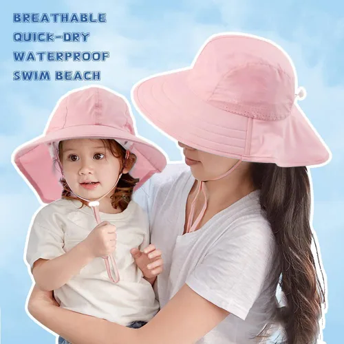 Miniatura 27 de Sombrero de verano para niños pequeños con solapa para el cuello, impermeable, sombrero de natación para niños, protección UV, sombrero de playa