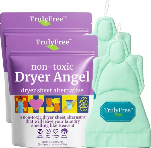 Miniatura 9 de Truly Free Dryer Angel - Toallitas naturales alternativas para secadora, hojas de suavizante reutilizables y no tóxicas, potenciador de aroma