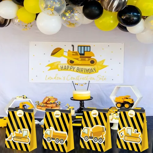 Miniatura 3 de 24 piezas de suministros de fiesta de cumpleaños para niños con temática de camiones de construcción