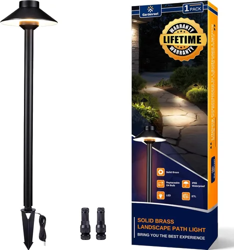 Miniatura 21 de Gardenreet Luces de camino de latón para exteriores, iluminación de camino de paisaje de bajo voltaje con cable, luz LED de pasarela de 12 V