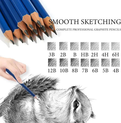 Miniatura 5 de Pro Pencils Juego de Dibujo y Bocetos de 14 piezas de Grafito (12B - 6H) Kit de Lápices Suaves Regalo Ideal para Arte de Dibujo, Bocetos, Sombreado