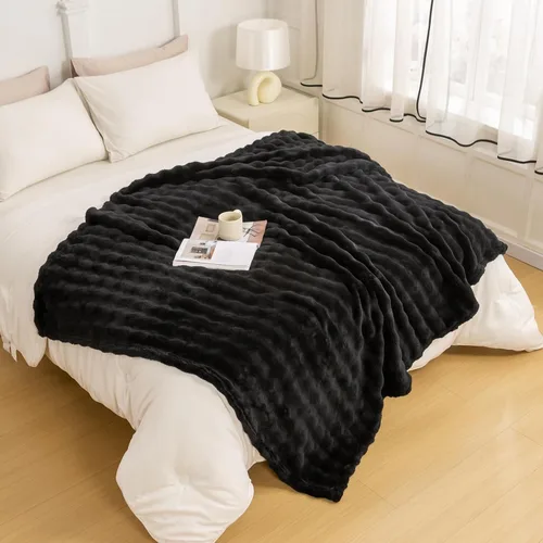 Miniatura 30 de YUSOKI - Manta de forro polar 3D con burbujas Felpa ultrasuave y esponjosa de 13.44 oz/m² Manta ligera y acogedora para sofá cama Para todas