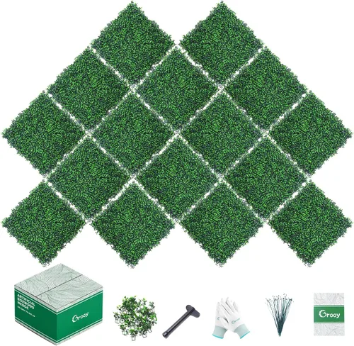 Miniatura 11 de Grooy Paneles de rollo artificiales de madera de boj, 40" x 120" (33.33 pies cuadrados) Pantalla de valla de privacidad con hojas de hiedra