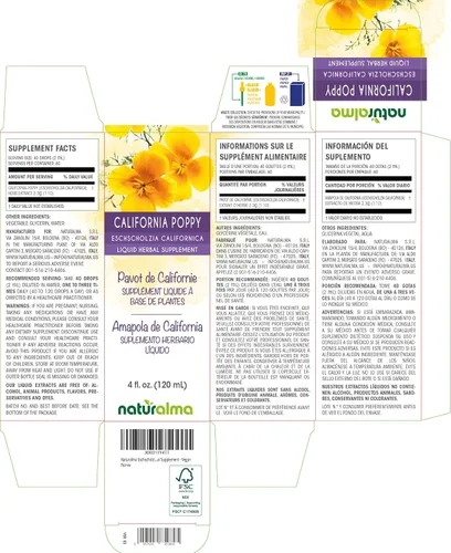 Miniatura 2 de Naturalma Eschscholzia (Eschscholzia californica) hierba sin alcohol - 4 fl oz extracto líquido en gotas - Suplemento herbario - Vegano