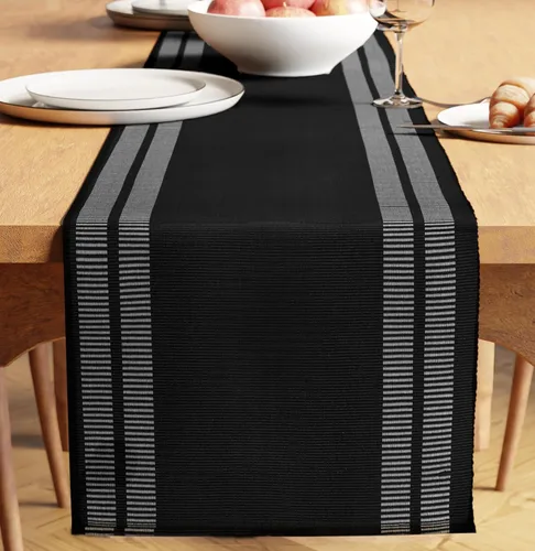 Miniatura 24 de Encasa XO Camino de mesa de comedor de 13 x 72 pulgadas Algodón acanalado fino teñido con hilo Azul escalera Lavable a máquina Escalera Azul