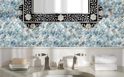 Miniatura 6 de MOP Azulejo de mosaico de concha de nácar en espiga para salpicaduras, se utilizan para salpicaduras de cocina y azulejos de pared de baño, azul