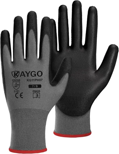 Miniatura 94 de KAYGO KG11PB - Guantes de seguridad con revestimiento delgado de poliuretano, tejido sin costuras, agarre suave en palma y dedos, para trabajo Verde