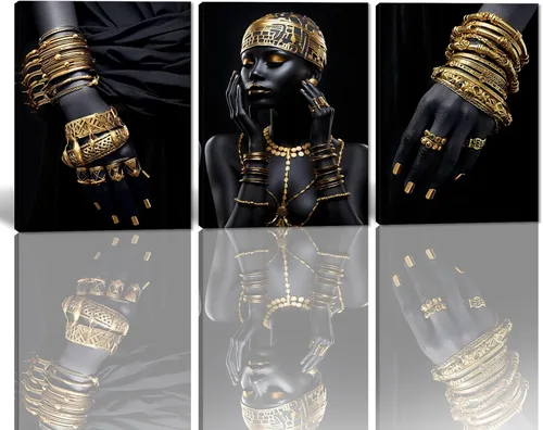Miniatura 62 de MAMAGO Lienzo decorativo para pared, pintura de belleza dorada y negra, fotos de mujeres africanas, hermosos pósteres de mujer negra, impresiones