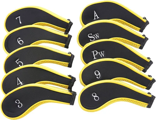Miniatura 4 de Neopreno Cremallera Golf Club Hierro Cabeza Cubiertas Hierro Cubiertas 10pcs/Set Negro&blanco