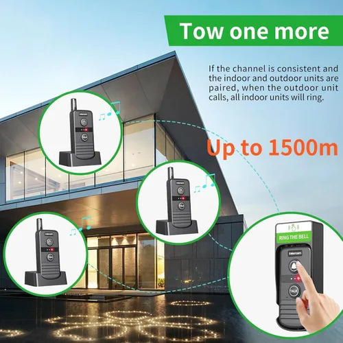 Miniatura 6 de Timbre inalámbrico, intercomunicadores inalámbricos para el hogar, sistema de intercomunicación inalámbrico de largo alcance de 4900 pies