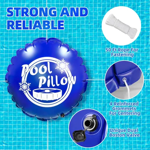 Miniatura 5 de Almohadas de piscina de 4 x 4 pies para piscina sobre el suelo, kit de cierre de invierno para cubierta de piscina de invierno, extra duraderas