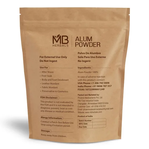 Miniatura 2 de MB Herbals Polvo de alumbre 1 lb / 16 oz (454g) Tela de cuero y papel mordiente Desodorante Después del afeitado No ingerir Solo uso