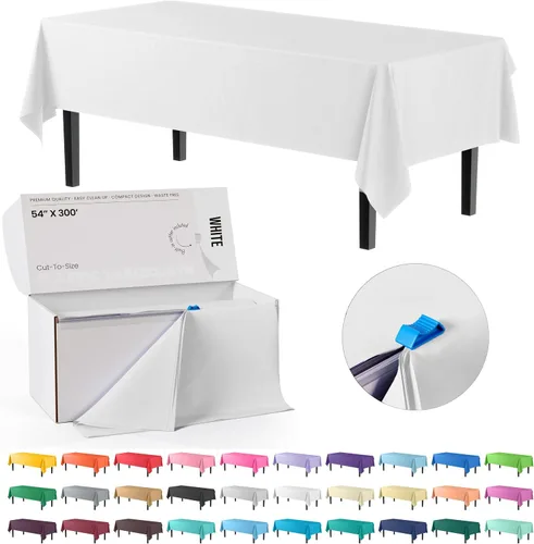 Miniatura 10 de Party Solids Rollo de Mantel de Mesa de Plástico Negro de 54 Pulgadas X 300 Pies en una Caja de Corte a Medida con Conveniente Cortador Deslizante.