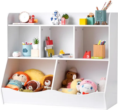 VEVOR Cubo de almacenamiento de madera para niños, organizador de almacenamiento de juguetes con estantería, gabinete de almacenamiento de juguetes