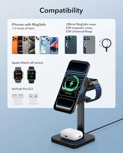 Miniatura 6 de ESR para soporte de cargador MagSafe, estación de carga 3 en 1 con CryoBoost, carga inalámbrica con enfriamiento de teléfono, soporte MagSafe