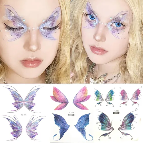 Miniatura 2 de Konsait 12 hojas de tatuajes temporales de mariposa con purpurina para mujeres y niños, calcomanías de mariposa para la cara, tatuajes temporales
