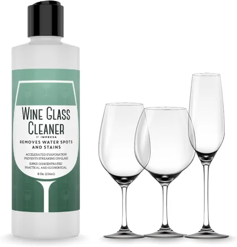 IMPRESA Limpiador líquido concentrado para copas de vino, 8 onzas líquidas, sin perfume, eliminación de manchas de agua y limpiador de cristalería