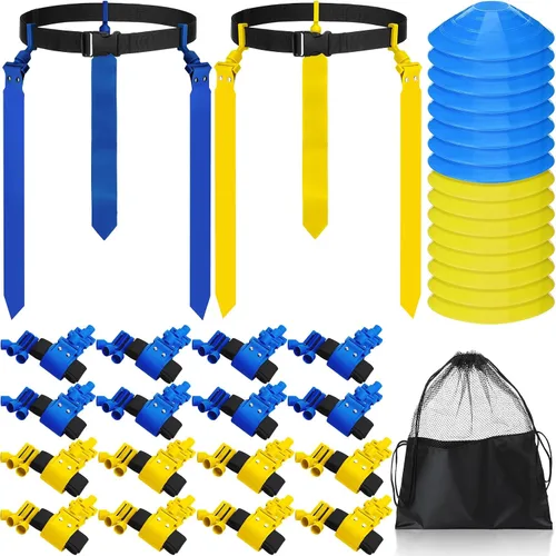 Miniatura 11 de Wettarn Cinturones de fútbol con bandera, ajustable, con bolsa de conos, para jóvenes, adultos, niños, equipo de entrenamiento de equipo deportivo
