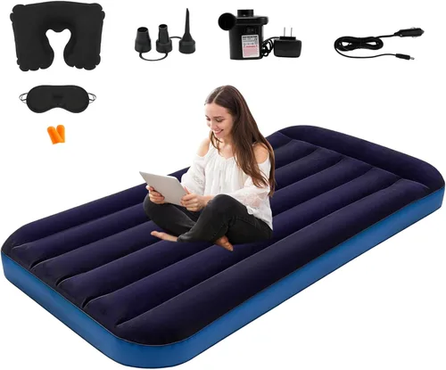 Miniatura 10 de Onirii Colchón de Aire Individual Tamaño Twin para Acampar con Bomba de Aire, Colchón de Aire Inflable de Viaje, Almohadilla de Cama Inflable
