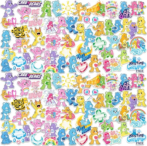 Care Bears Unlock the Magic - Paquete variado de 100 calcomanías de vinilo grandes de lujo, calcomanías con licencia oficial de Care Bears, laptop,