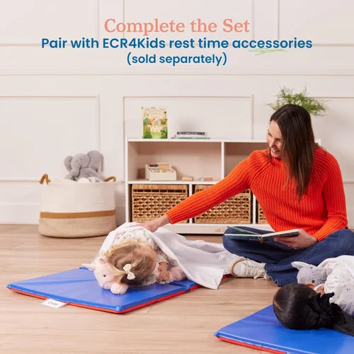 Miniatura 6 de ECR4Kids Alfombrilla de descanso plegable de alta calidad, 3 secciones, 1 pulgada, almohadilla para dormir, azul/rojo, paquete de 5