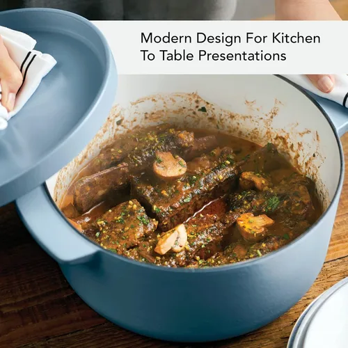 Miniatura 6 de KitchenAid - Horno holandés/cacerola de hierro fundido esmaltado, 6 cuartos de galón, Azul Terciopelo
