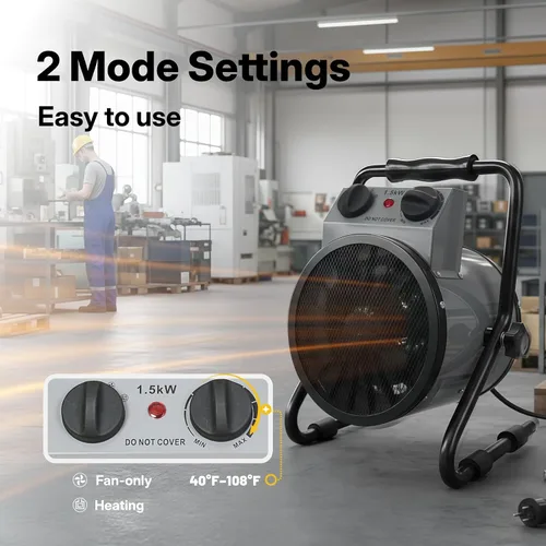 Miniatura 4 de NORTHSKY Calentador eléctrico de garaje de 1500 W con ángulo ajustable de 90°, termostato, calentamiento rápido, protección contra