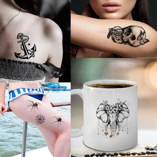 Miniatura 4 de Bilizar 48 hojas de tatuajes temporales 3D pequeños para niños, mujeres, niñas, cuello, brazo, niños, hombres, tatuajes temporales diminutos