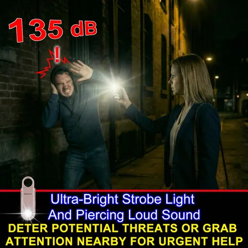 Miniatura 3 de 135dB recargable Mutual SOS Paging Personal Alarm Antideslizante Grip Llavero Sirena para Mujer. Linterna ultra brillante incorporada. Alertas