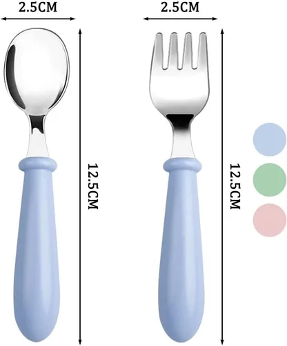 Miniatura 3 de Pimoys Cucharas para niños pequeños, 6 cucharas de bebé para autoalimentarse, cucharas de acero inoxidable para niños con mango redondo, utensilios
