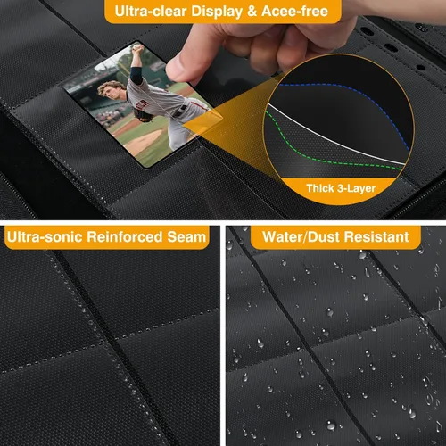 Miniatura 4 de Paquete de 20 fundas negras de 360 bolsillos para tarjetas coleccionables, fundas gruesas de doble cara para tarjetas de juego para carpeta de 3